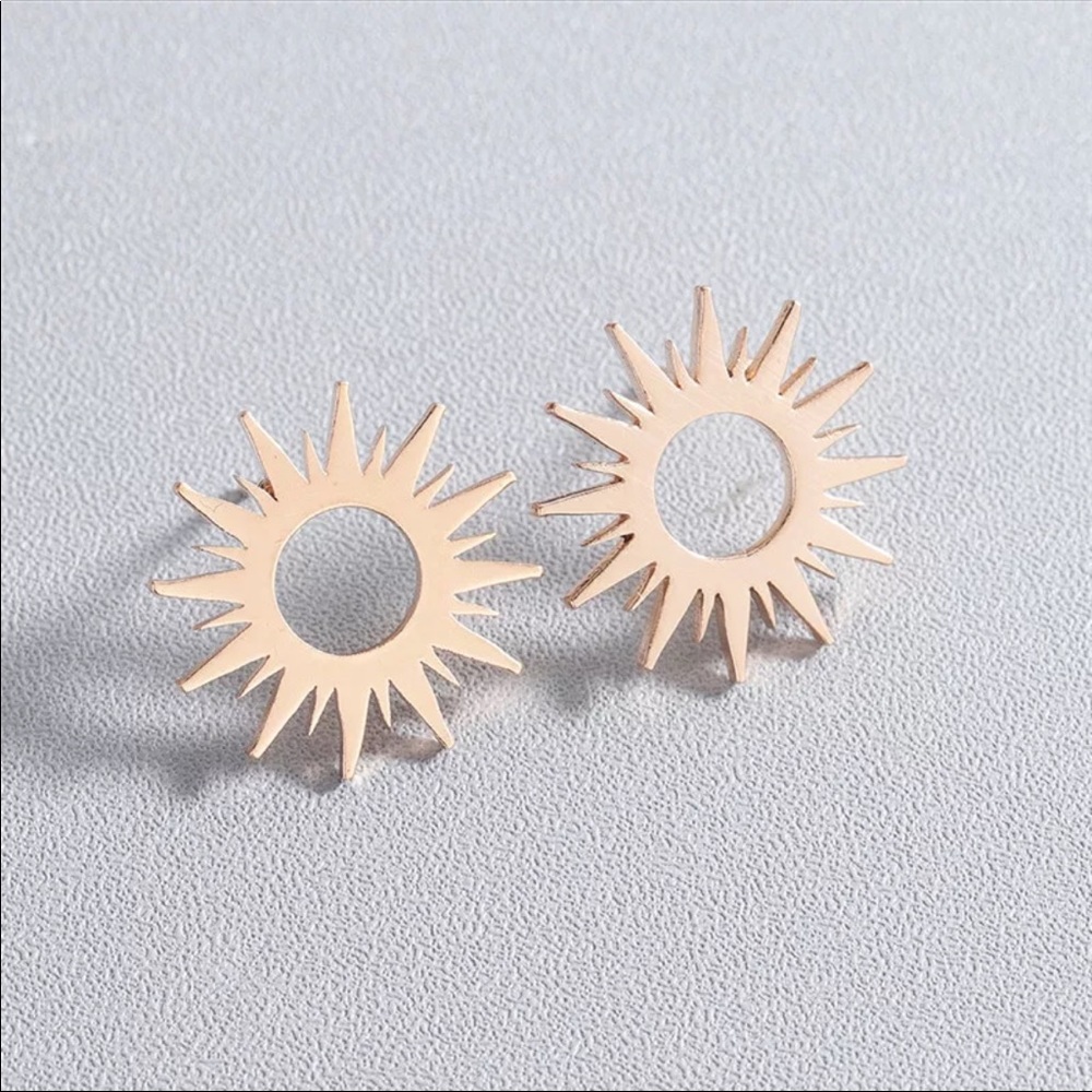 • Eloise • Stainless Steel Sun Stud Earrings - Picture 2 of 5